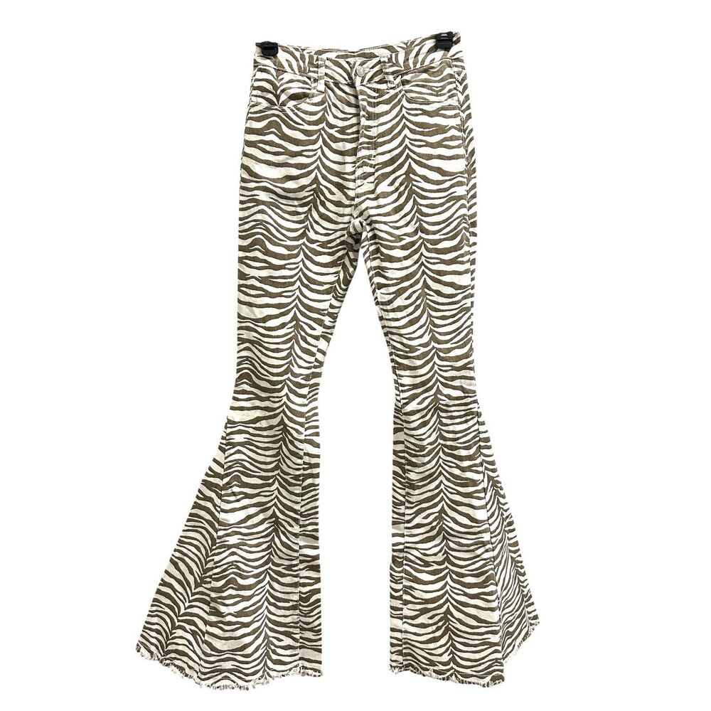 Saints and Hearts Women's Zebra Extreme Flare High Rise Jeans Bell Bottoms Sz SM